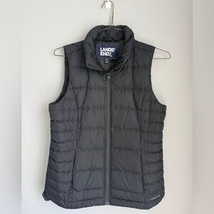 Lands End Puffer Vest Small TALL Black Down Blend Zip Up